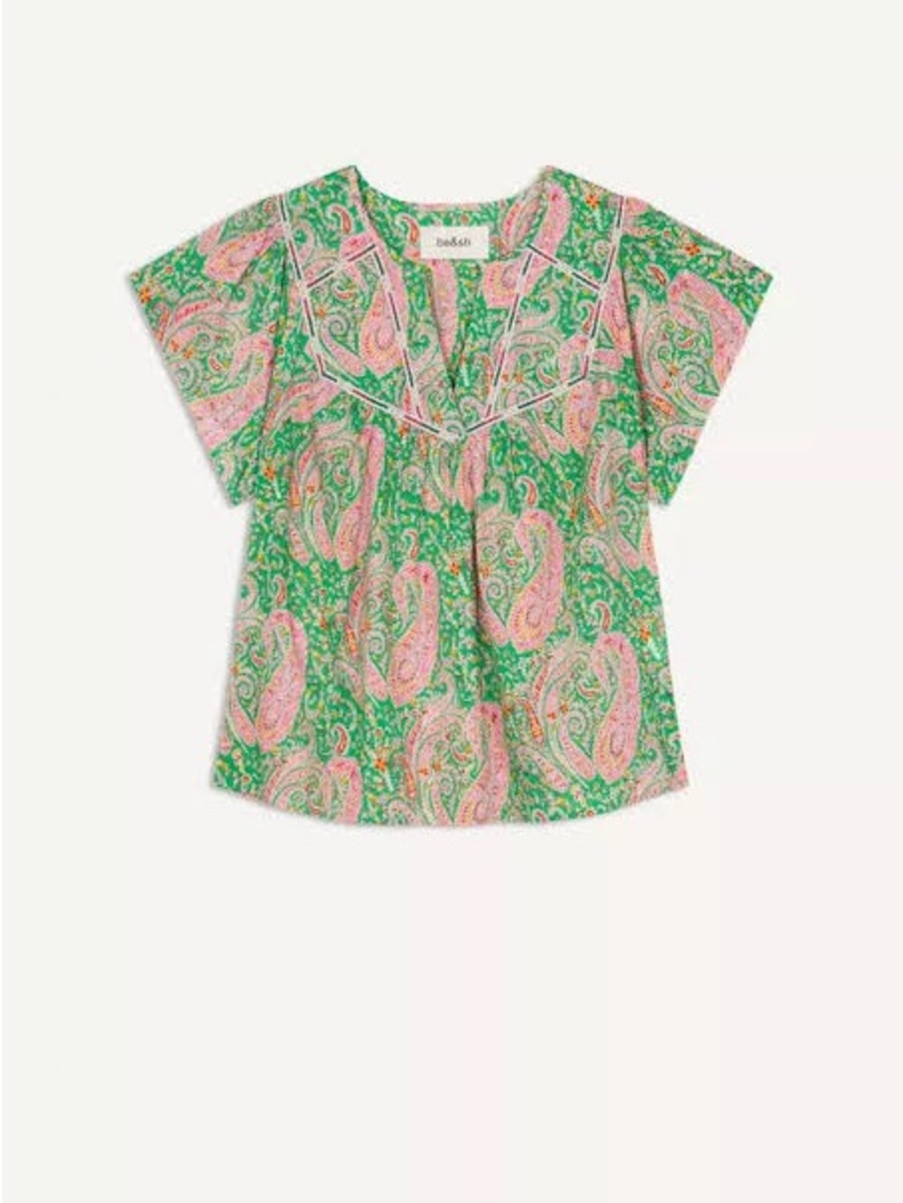 ba&sh Oxana blouse‎ Pink and Green Paisley Short Sleeve Top